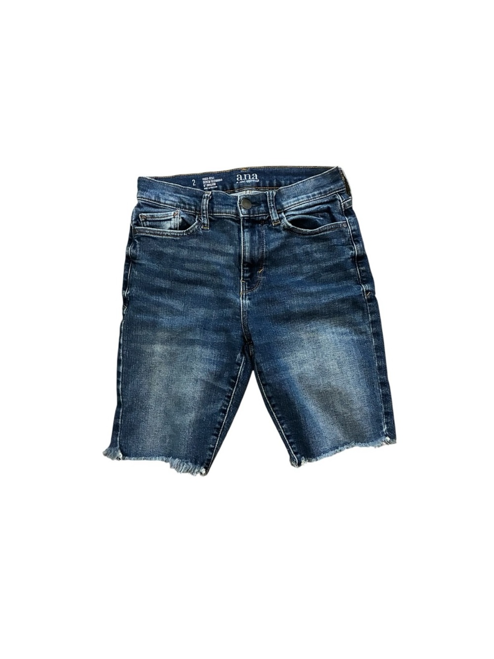 a.n.a High Rise Bermuda Denim Shorts Raw Hem Blue 2